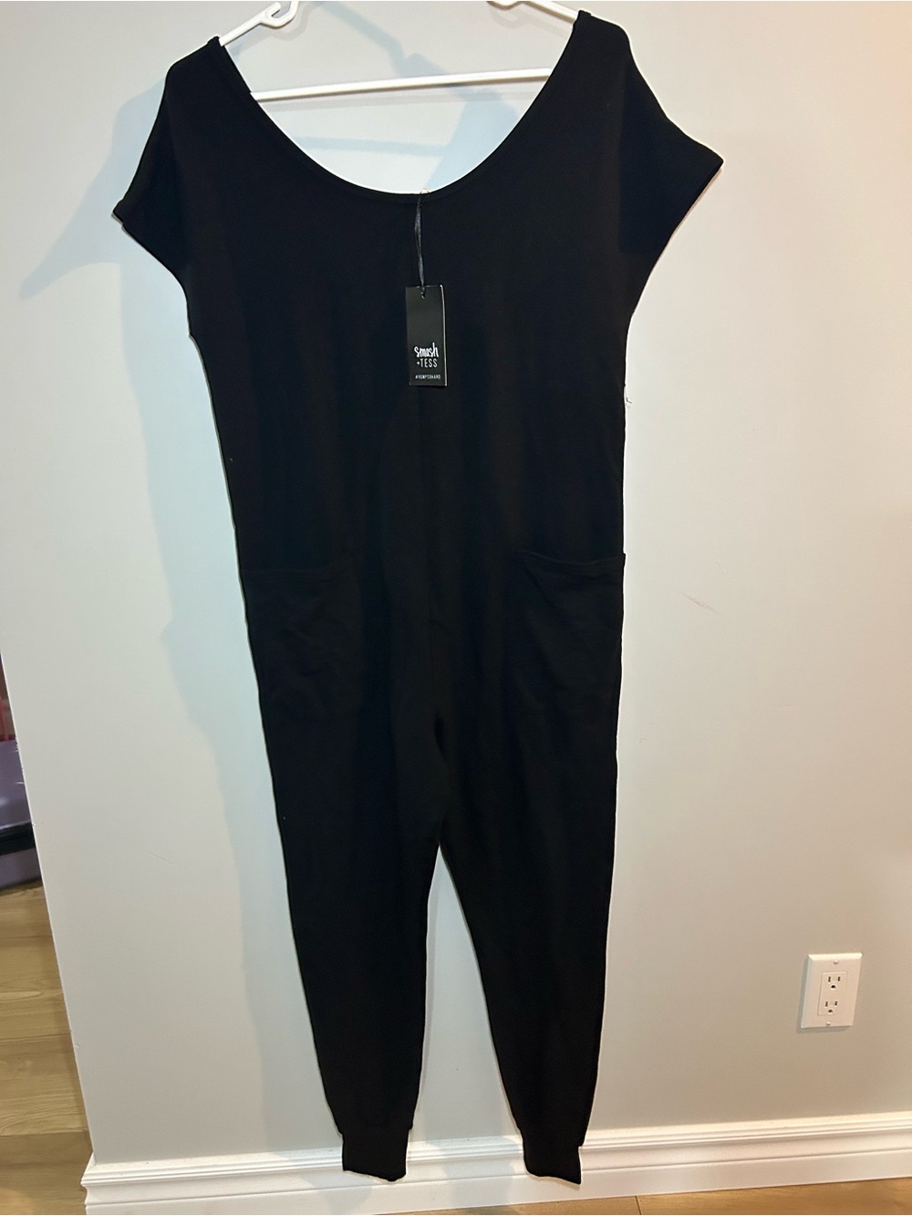 Smash + Tess Black Knit Short-Sleeve Jumpsuit